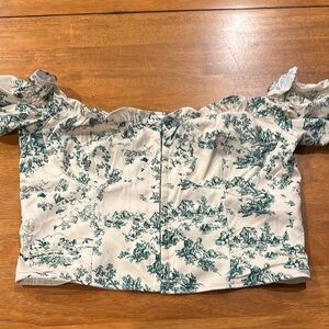 Fashion Nova Floral Off-Shoulder Peasant Top - Cream and Green. Size XL